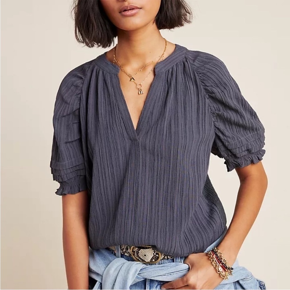 NEW Anthropologie Current Air Purple Gray Blouse, XS